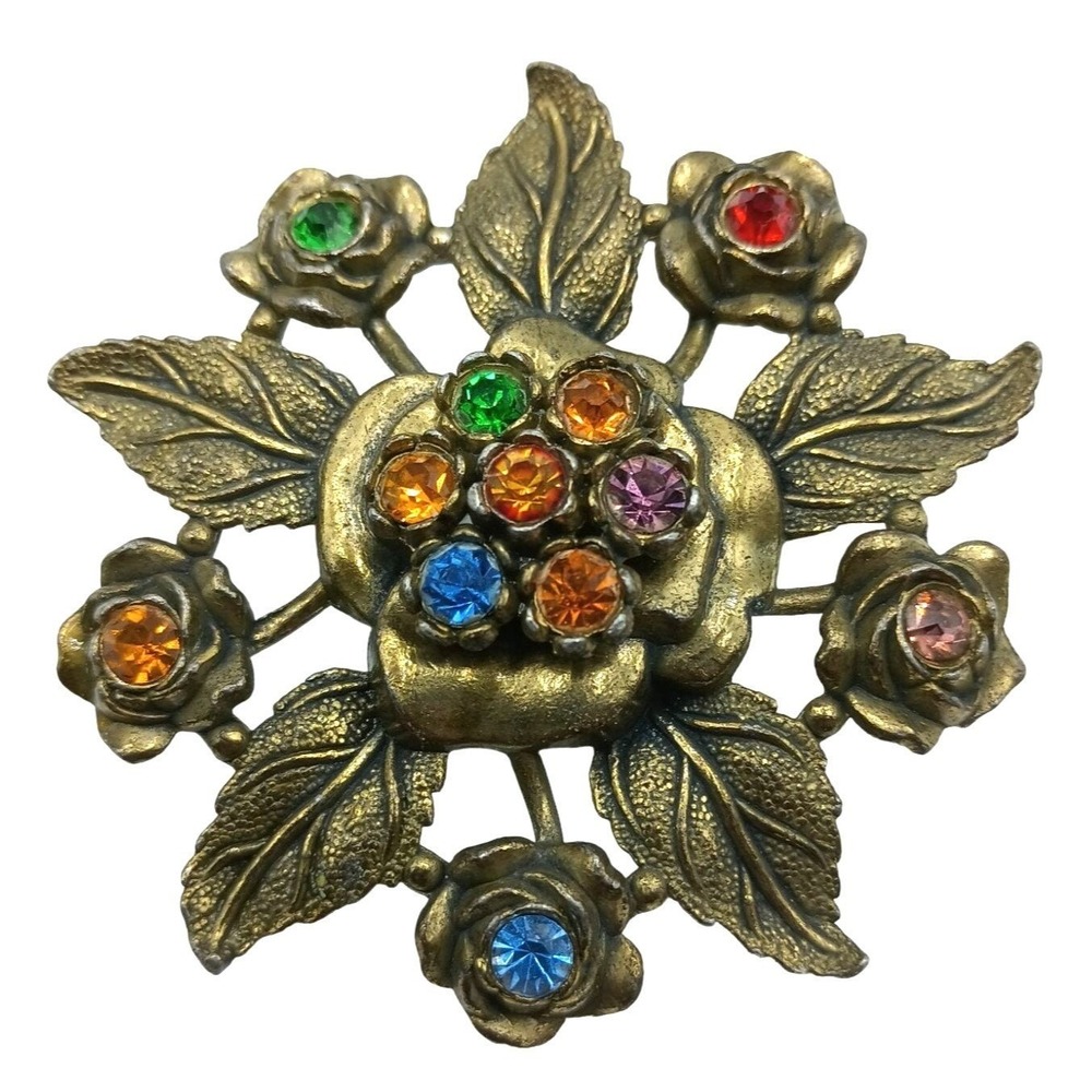 Vintage Little Nemo Rhinestone Brooch Floral Multi-Colored Signed Flower Jewelry